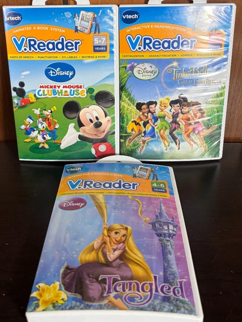 VTech V-Reader Learning Games Lot of 3 Mickey Mouse | Tinker Bell | Tangled